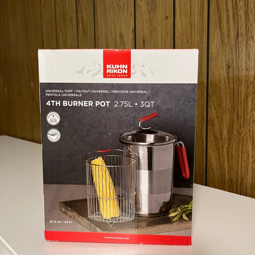 Kuhn Rikon Stainless Steel 4th Burner Pot with Red Handle